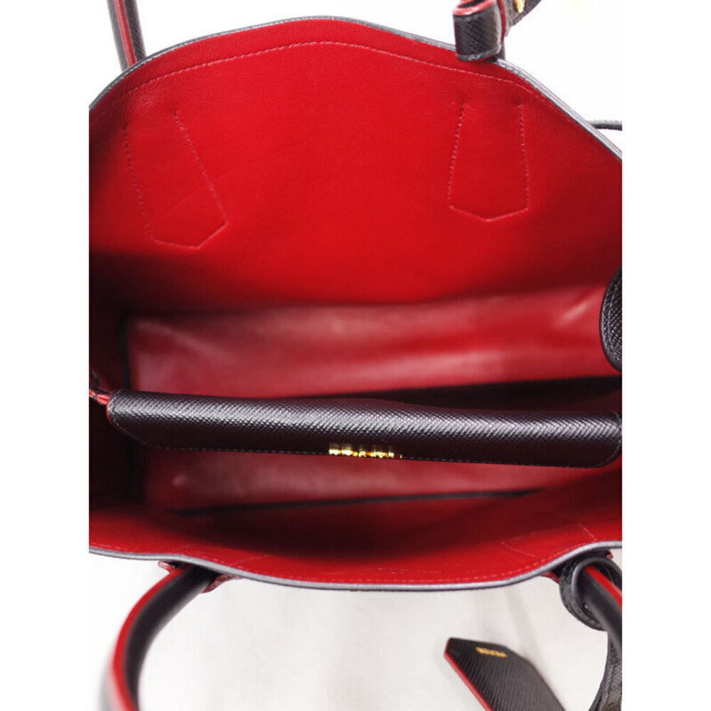 Prada interior black handles Bag Double leather top red Saffiano Tote - Picture 3 of 9